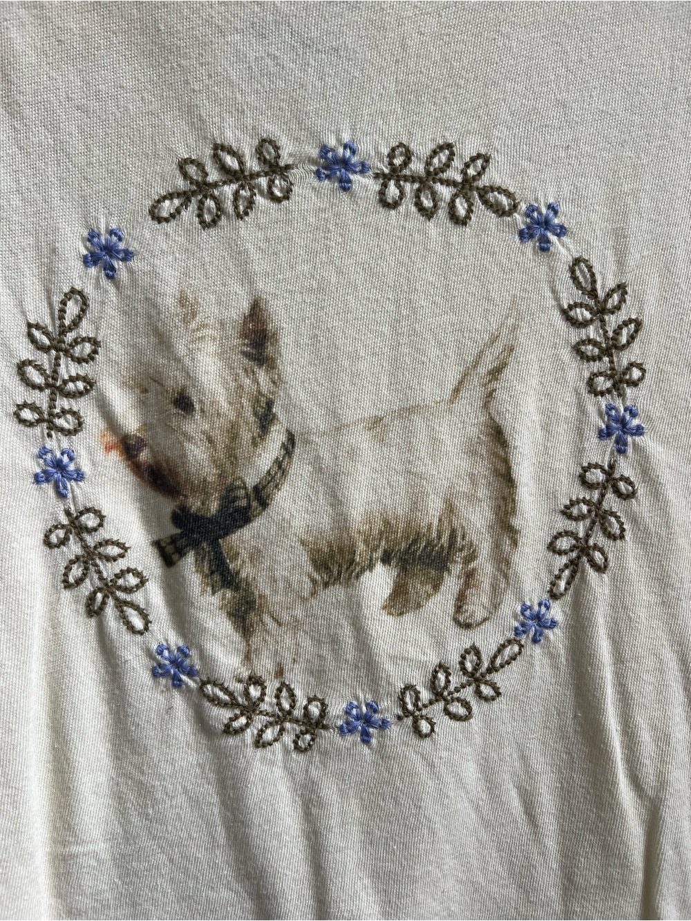 FREE PEOPLE We The Free Embroidered Fur Friend Tee in Westie Ivory Sz Small NWT - Picture 4 of 8
